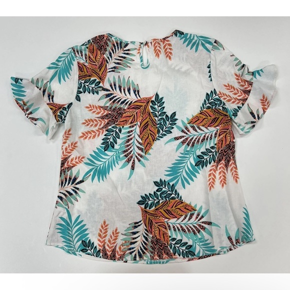 Van Heusen Women's Floral Blouse - Orange, Teal, Black on White - Picture 4 of 12